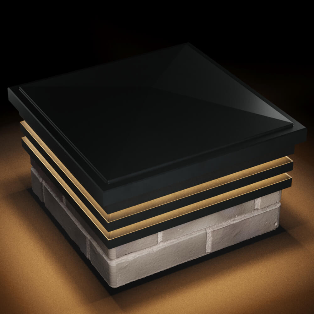 Колпак Zking Бона ХайТек Черный на столб 1.5х1.5 кирпича (385х385мм) с подсветкой в Пушкино фото