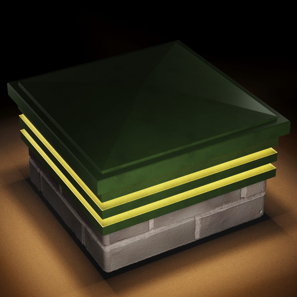 Колпак Zking Бона ХайТек Зеленый на столб 1.5х1.5 кирпича (385х385мм) с подсветкой в Пушкино фото