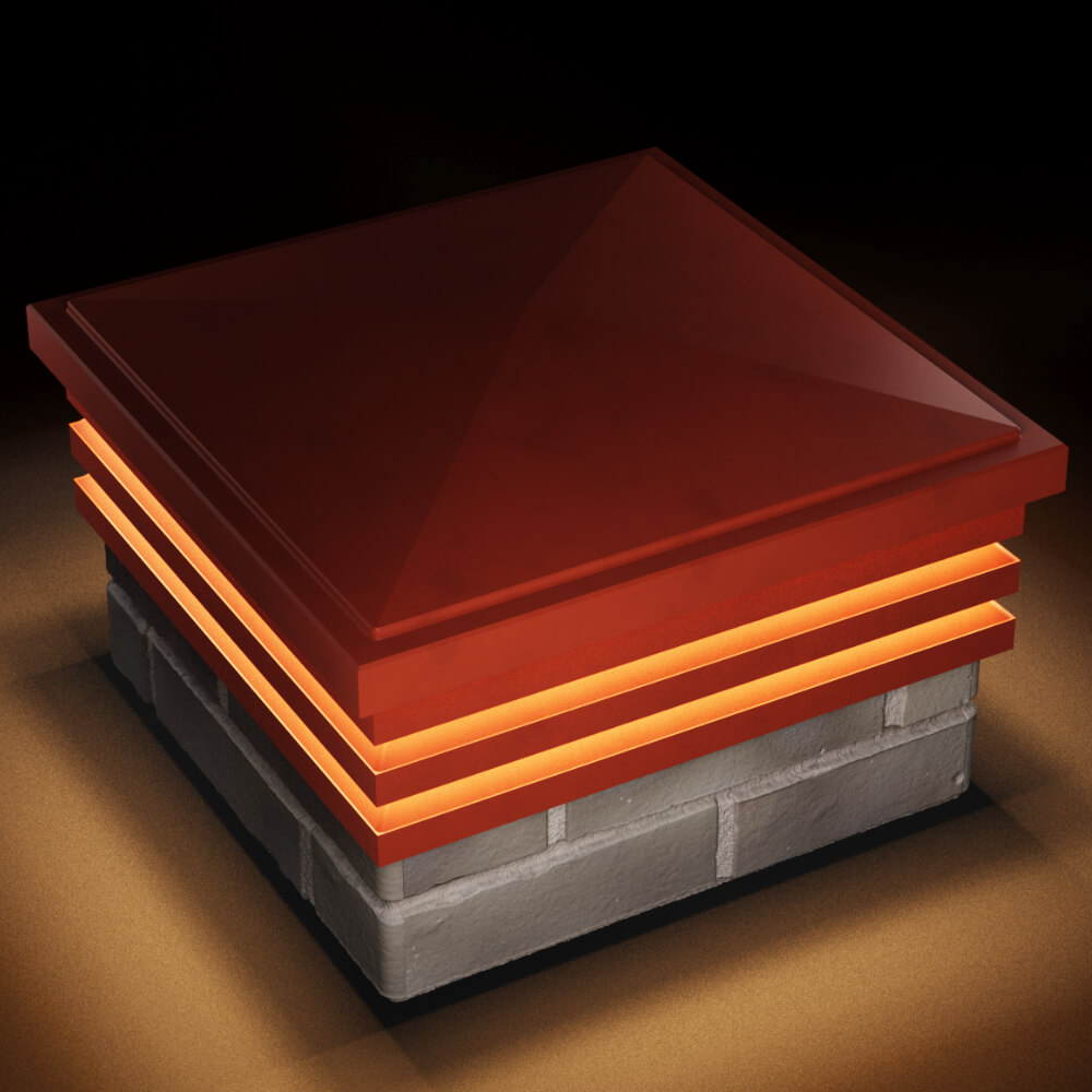 Колпак Zking Бона ХайТек Красный на столб 1.5х1.5 кирпича (385х385мм) с подсветкой в Пушкино фото