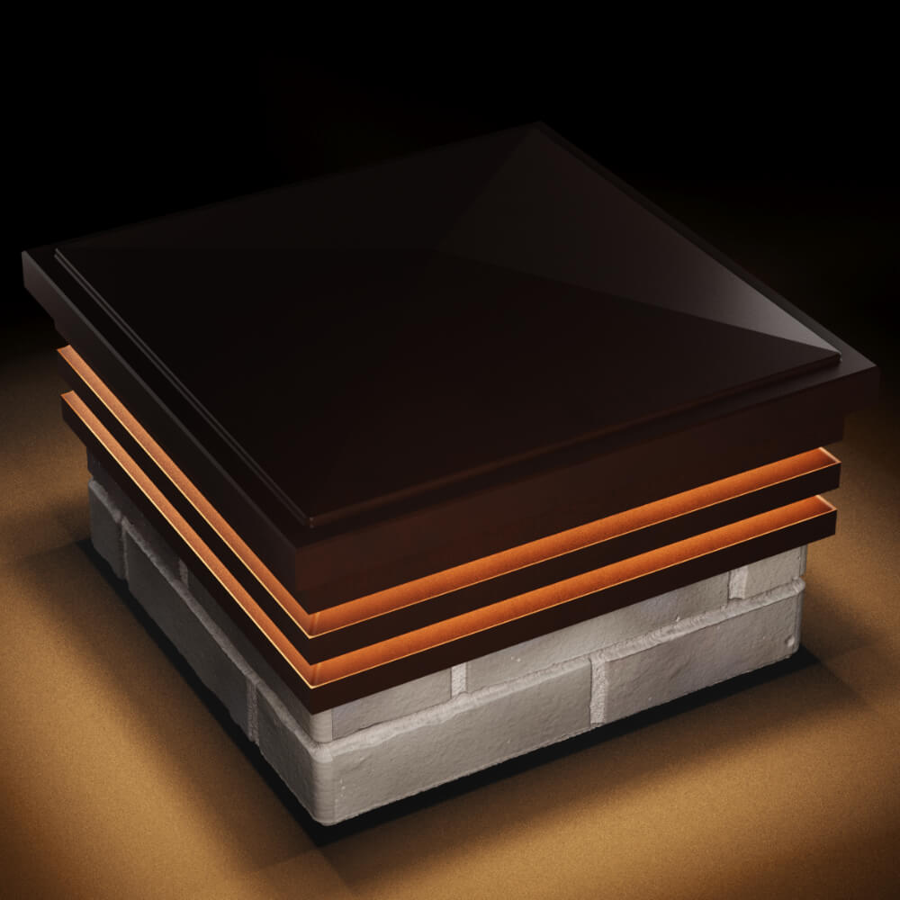 Колпак Zking Бона ХайТек Коричневый на столб 1.5х1.5 кирпича (385х385мм) с подсветкой в Пушкино фото