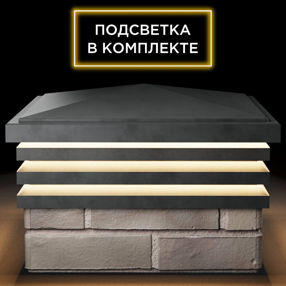 Колпак Zking Бона ХайТек Серый на столб 1.5х1.5 кирпича (385х385мм) с подсветкой Пушкино фото